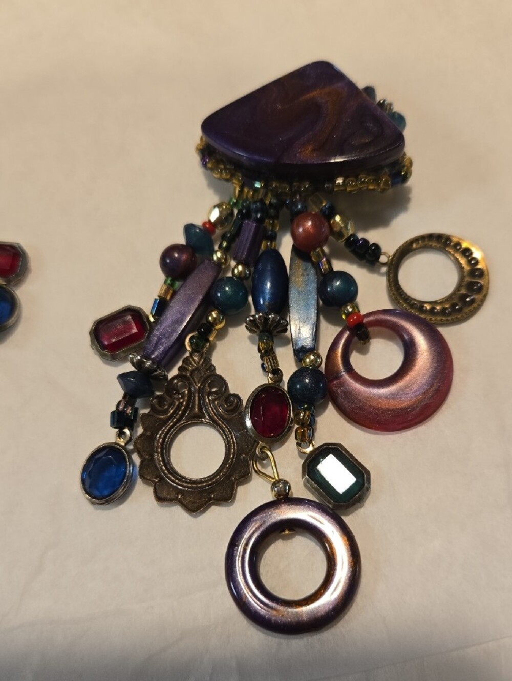 Bohemian Multi-Color Dangle Statement Earrings - Purple Accents - Picture 2 of 4